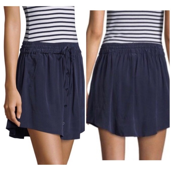 Joie Wendolyn Silk Skirt small blue button down drawstring - Picture 10 of 10